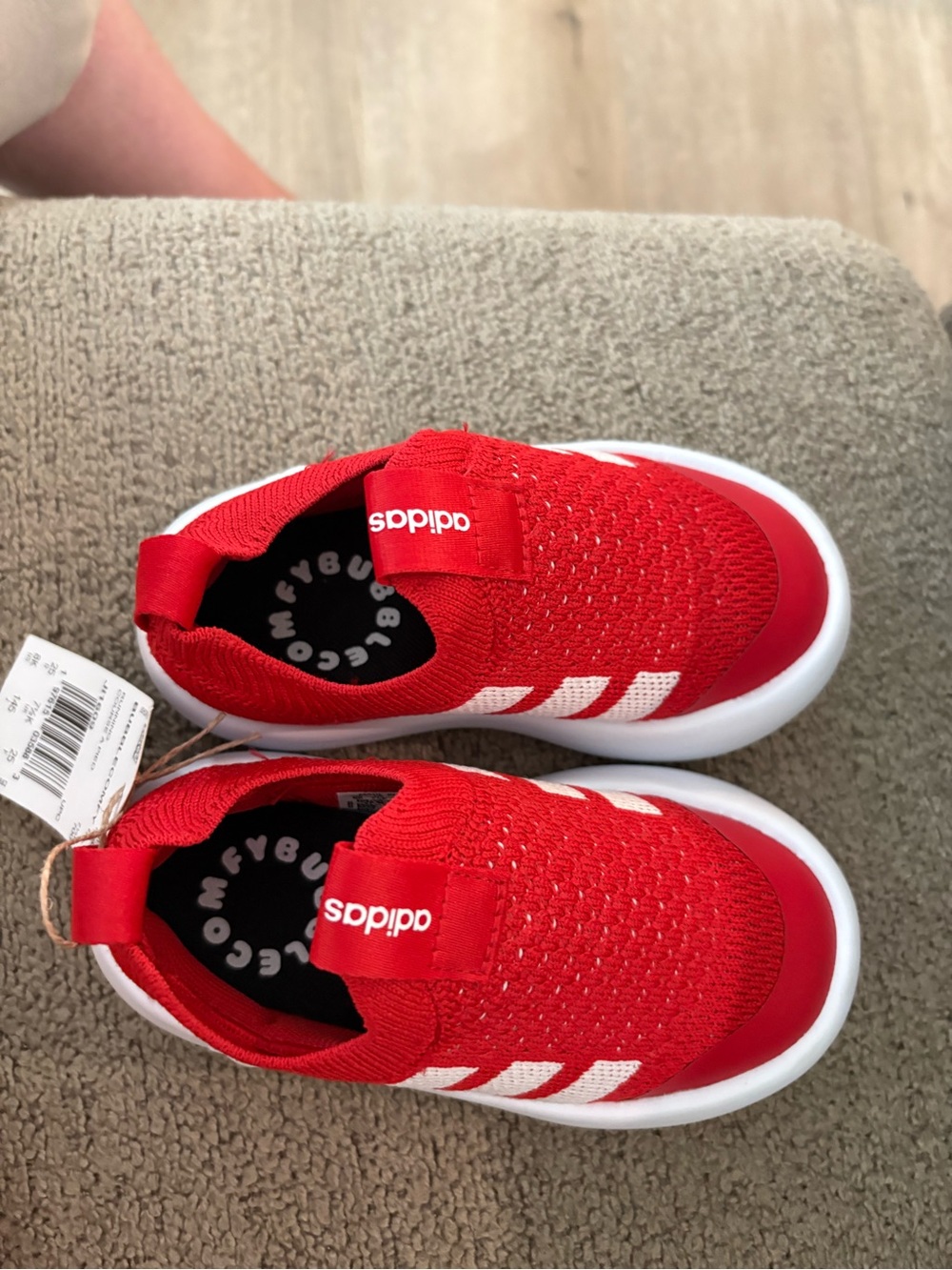 Adidas Bubble Comfy Kids Red and White Slip-On Knit Sneakers